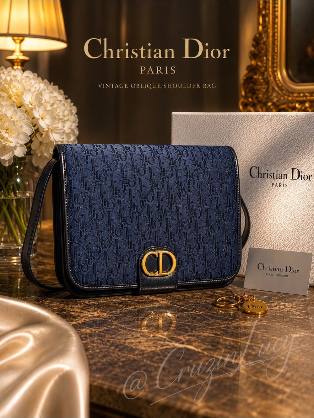 Authentic Christian Dior Navy Trotter Oblique Shoulder Bag Vintage w/Tags